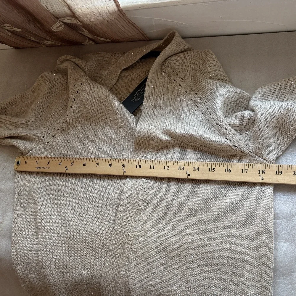 Banana Republic Open Front Cardigan Women M Gold Sequin Knit Sweater Pockets Top